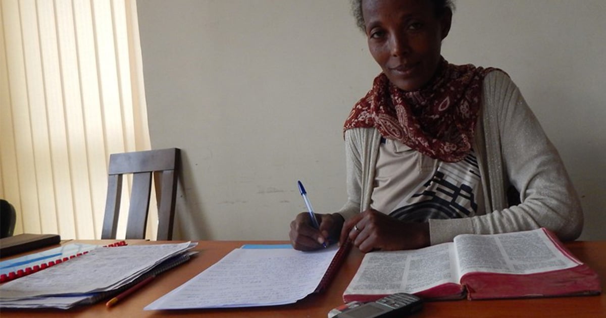 Ethiopian translator Mamitu hard at work