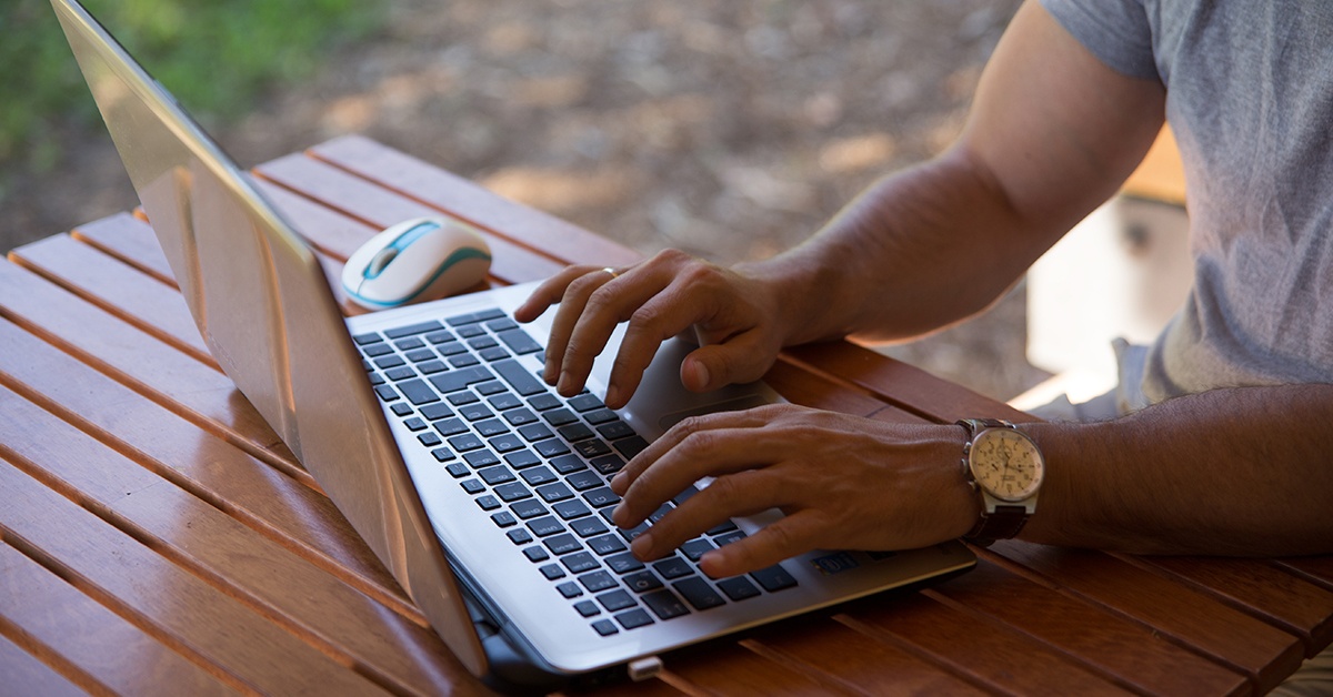 man work from home computer outside - 1200x628 man work from home computer outside - 1200x628